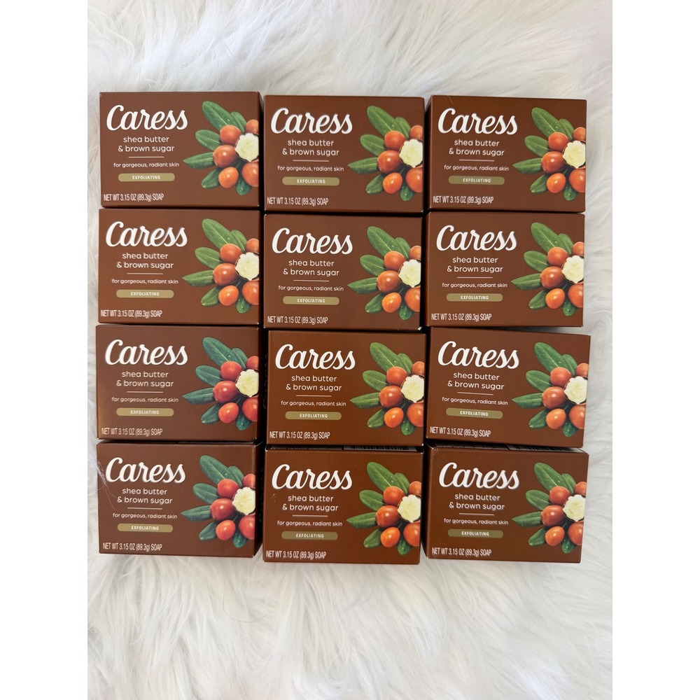 Caress Shea Butter and Brown Sugar Exfoliating Beauty Bar Soap 3.15oz 12 Pack